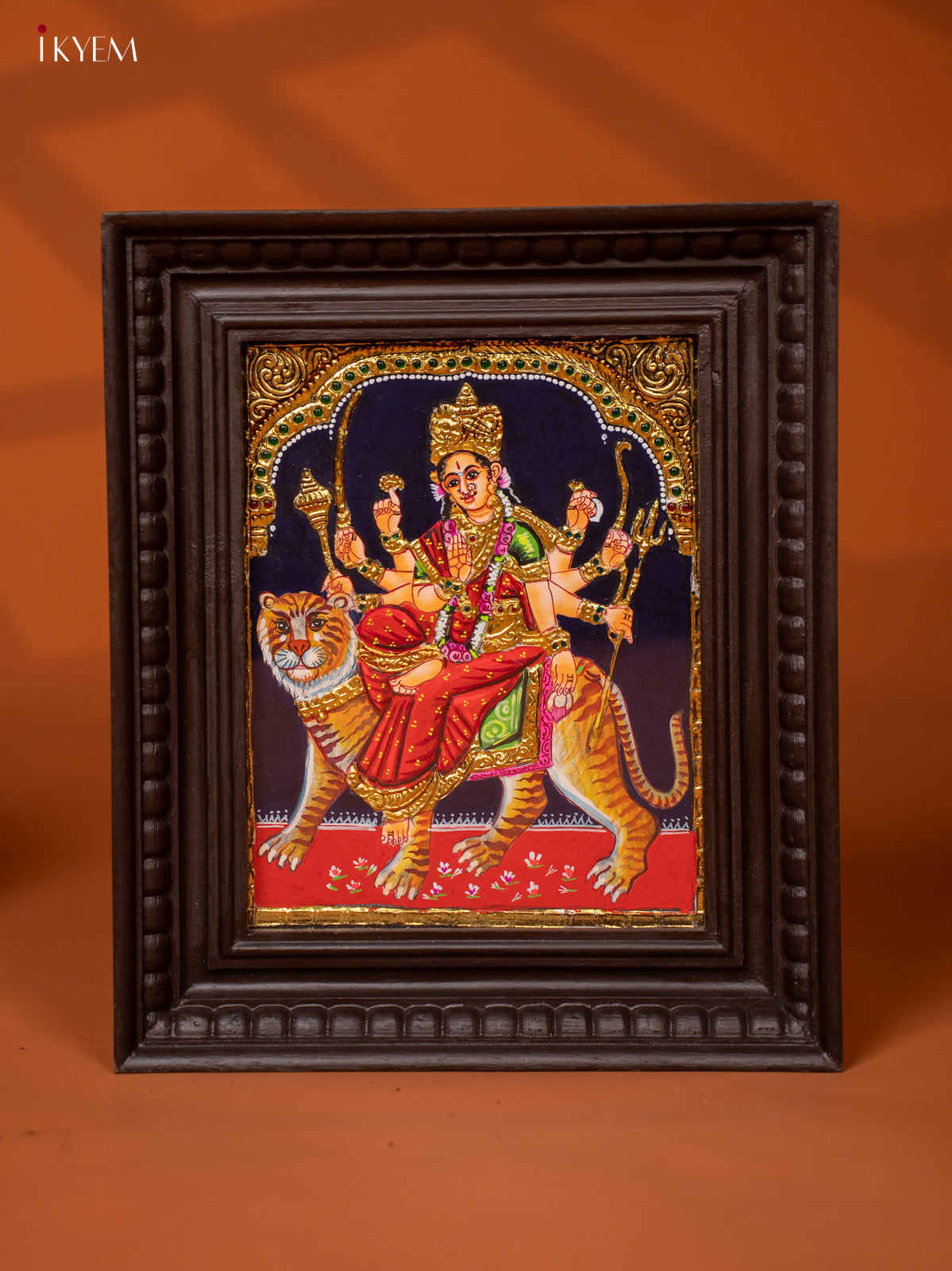 Maa Durga Devi Tanjore Painting in Teakwood Frame