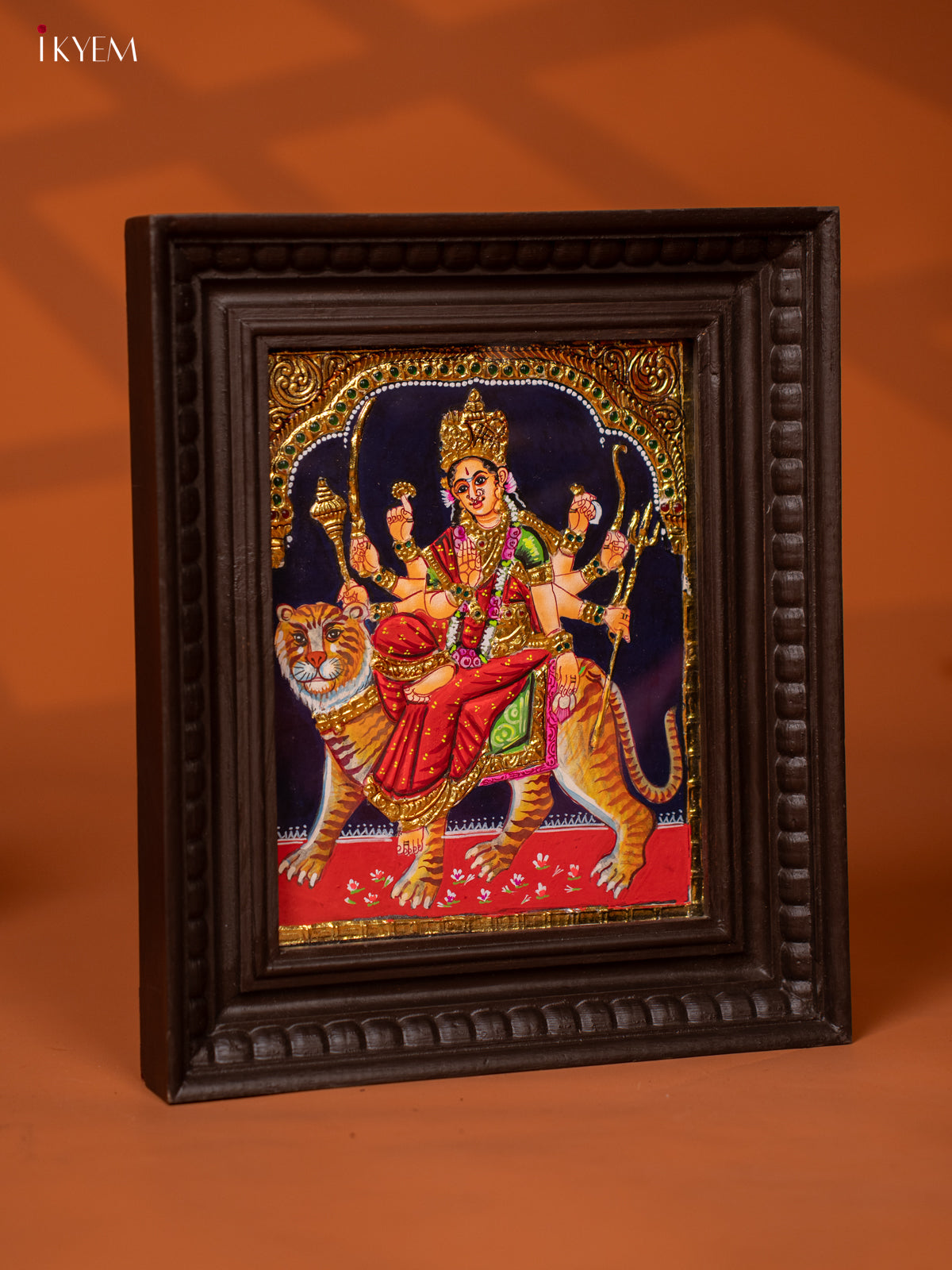 Maa Durga Devi Tanjore Painting in Teakwood Frame 1