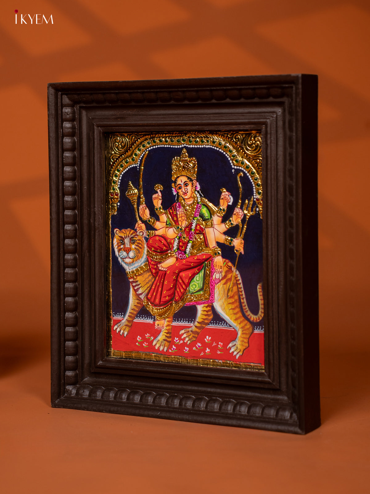 Maa Durga Devi Tanjore Painting in Teakwood Frame 2