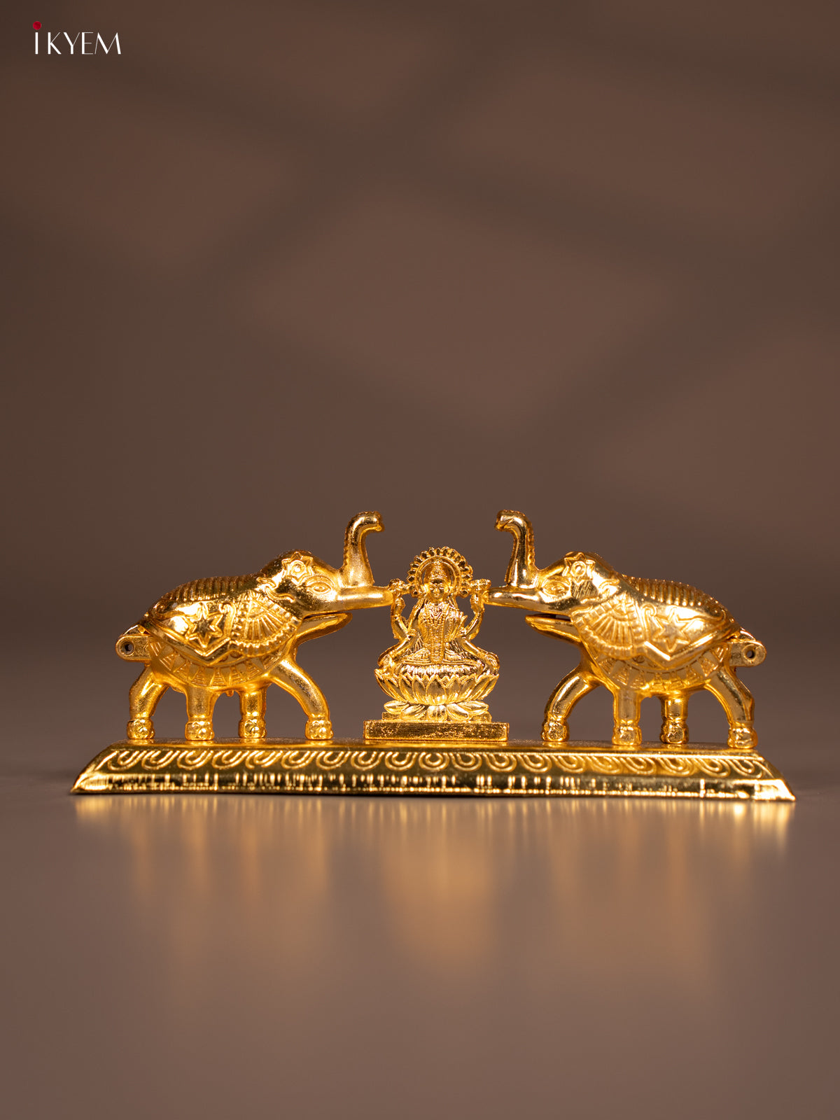 Gold Plated Kumkum Holder with Lakshmi 2 Elephants