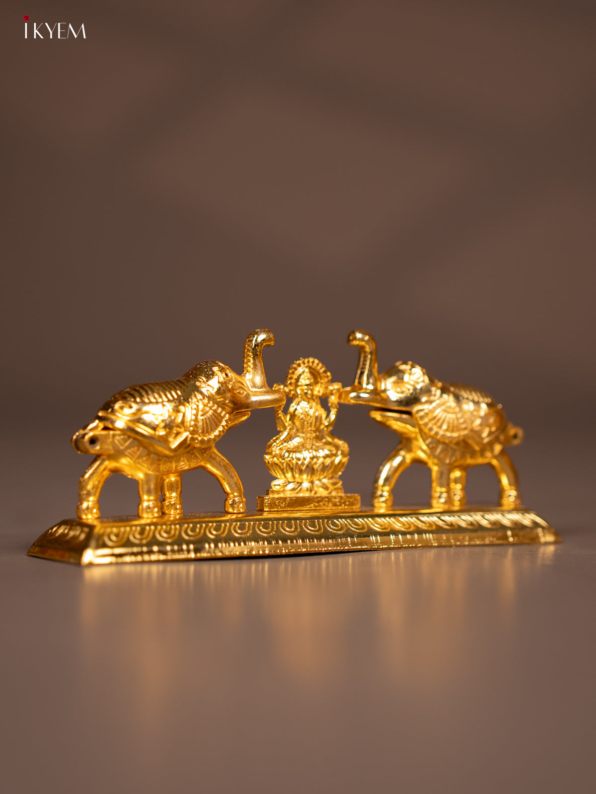 Gold Plated Kumkum Holder with Lakshmi 2 Elephants -1
