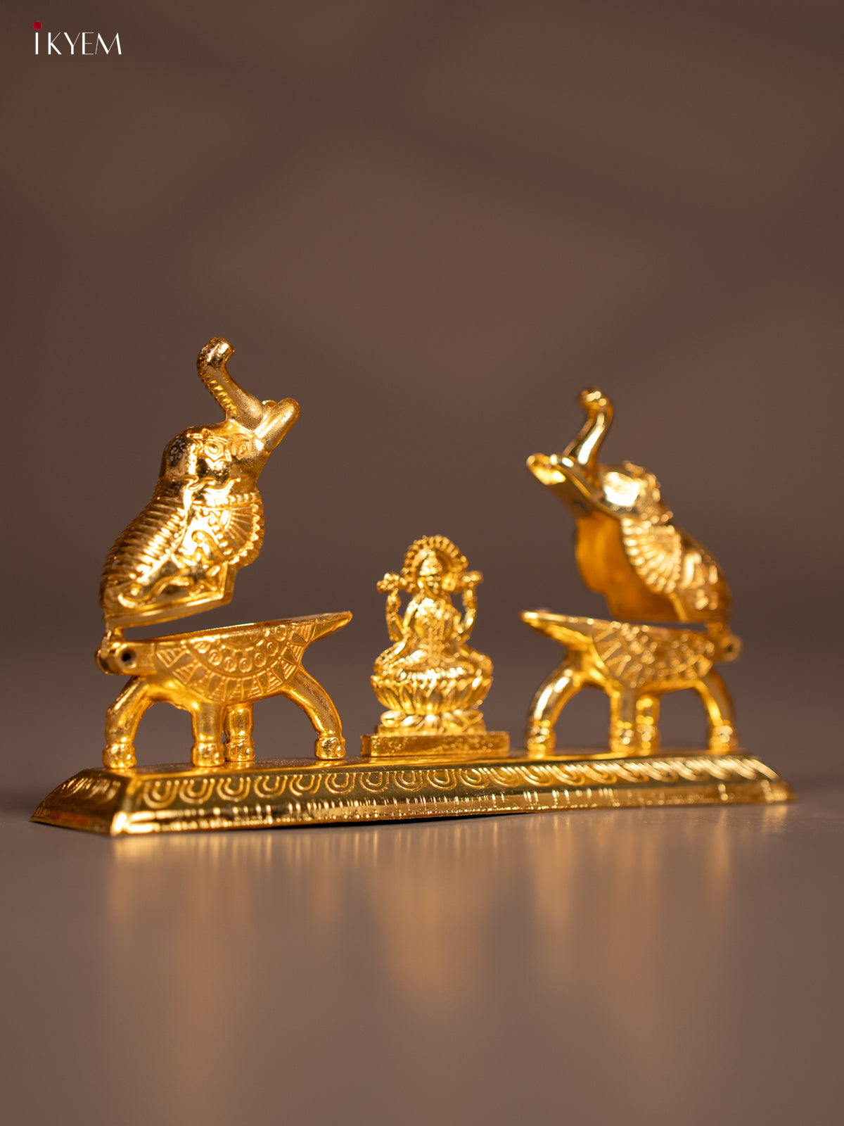 Gold Plated Kumkum Holder with Lakshmi 2 Elephants -2