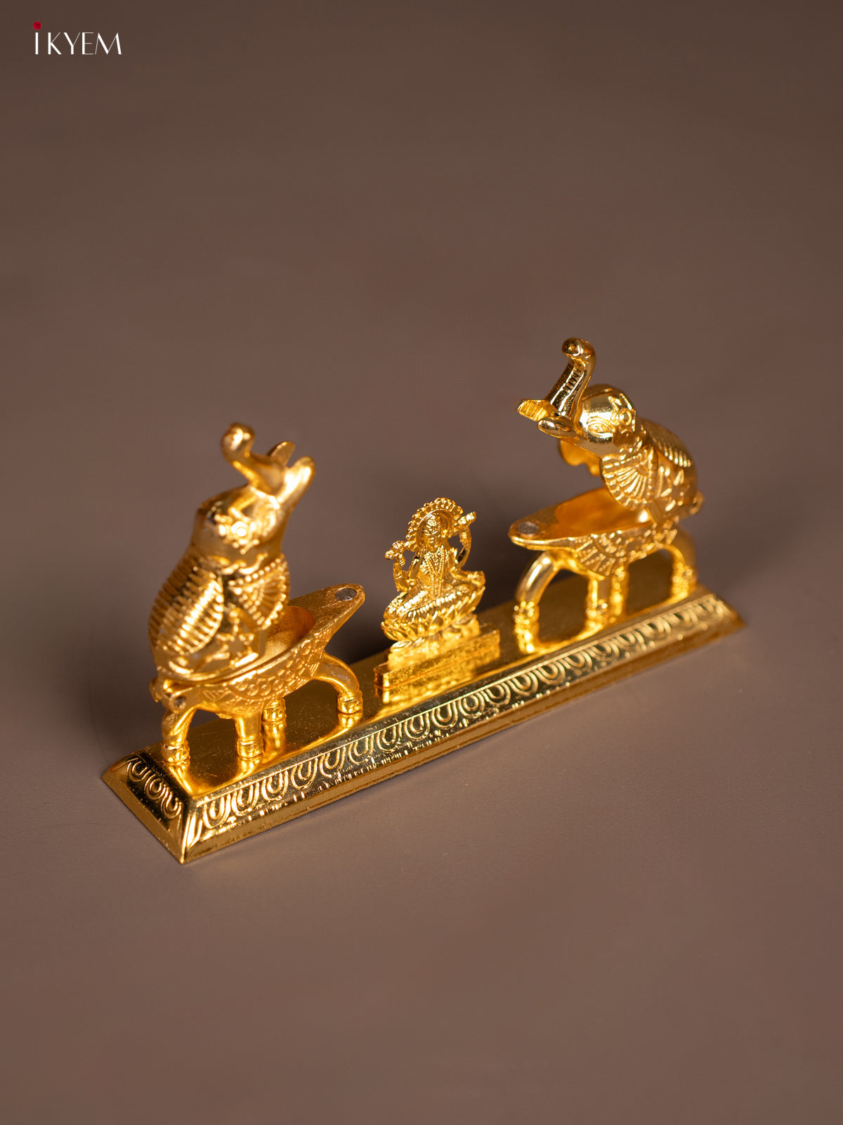 Gold Plated Kumkum Holder with Lakshmi 2 Elephants -3