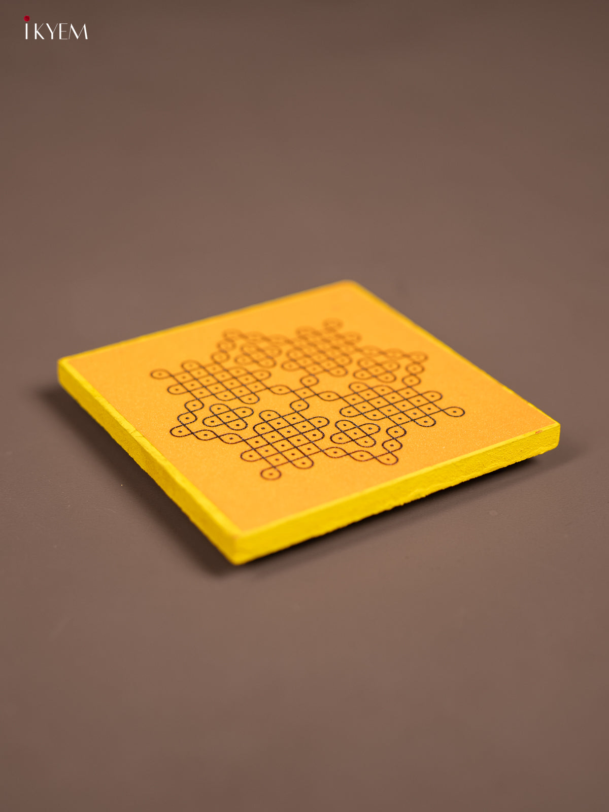 Yellow Kolam Printed Wooden Manai -1