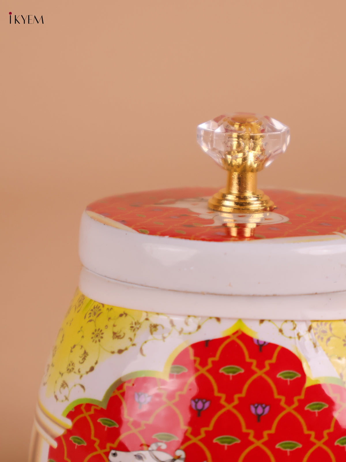 Pichwai Cow Printed Nuts Jar-Red-4inch-KEI22003