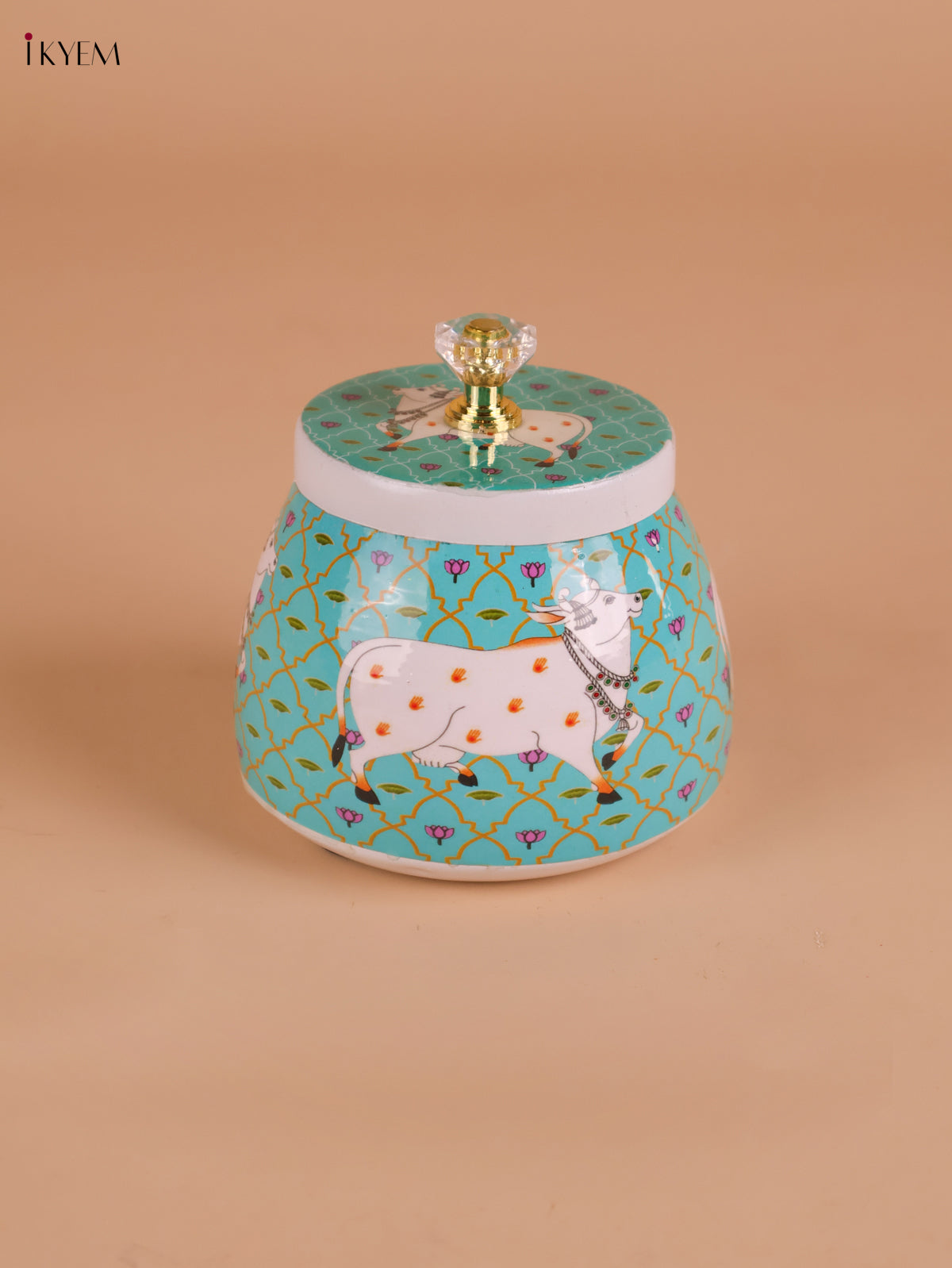Pichwai Cow Printed Nuts Jar-Sky Blue-4inch-KEI22008