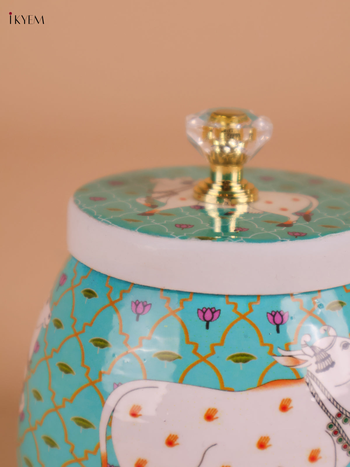 Pichwai Cow Printed Nuts Jar-Sky Blue-4inch-KEI22008