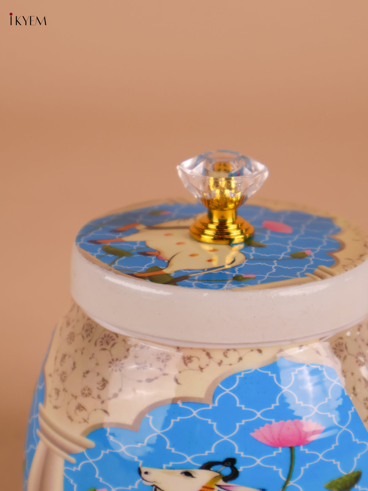 Pichwai Cow Printed Nuts Jar- Blue-4inch-KEI22009
