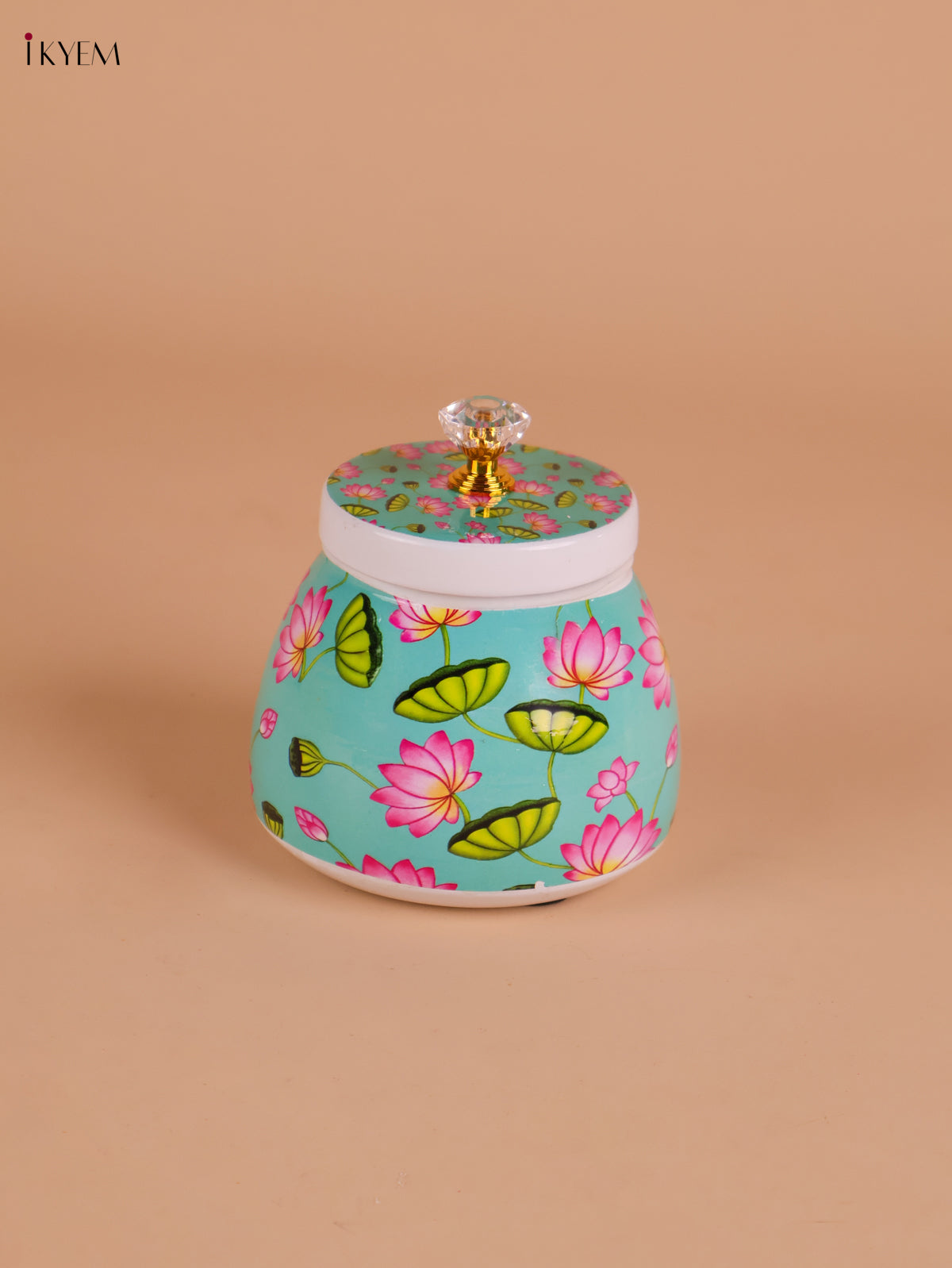 Lotus Printed Nuts Jar-Green 4 inch-KEI22011