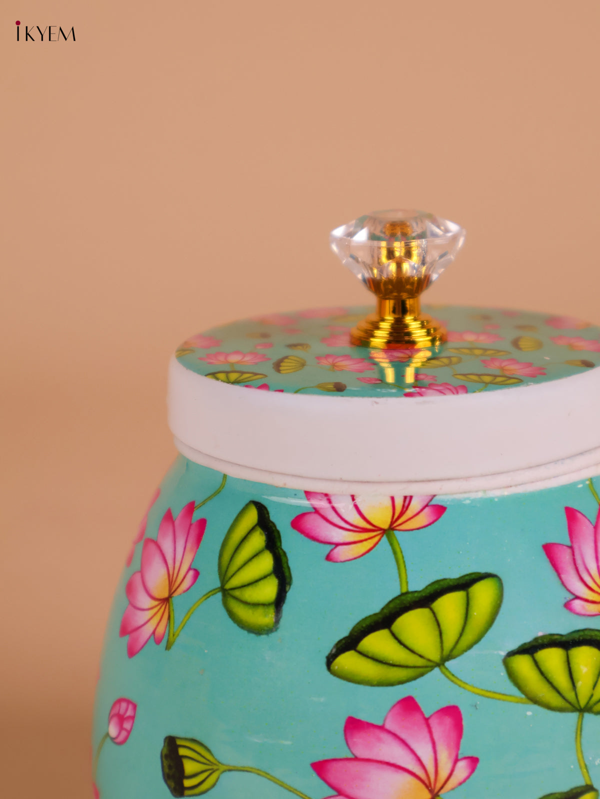 Lotus Printed Nuts Jar-Green 4 inch-KEI22011