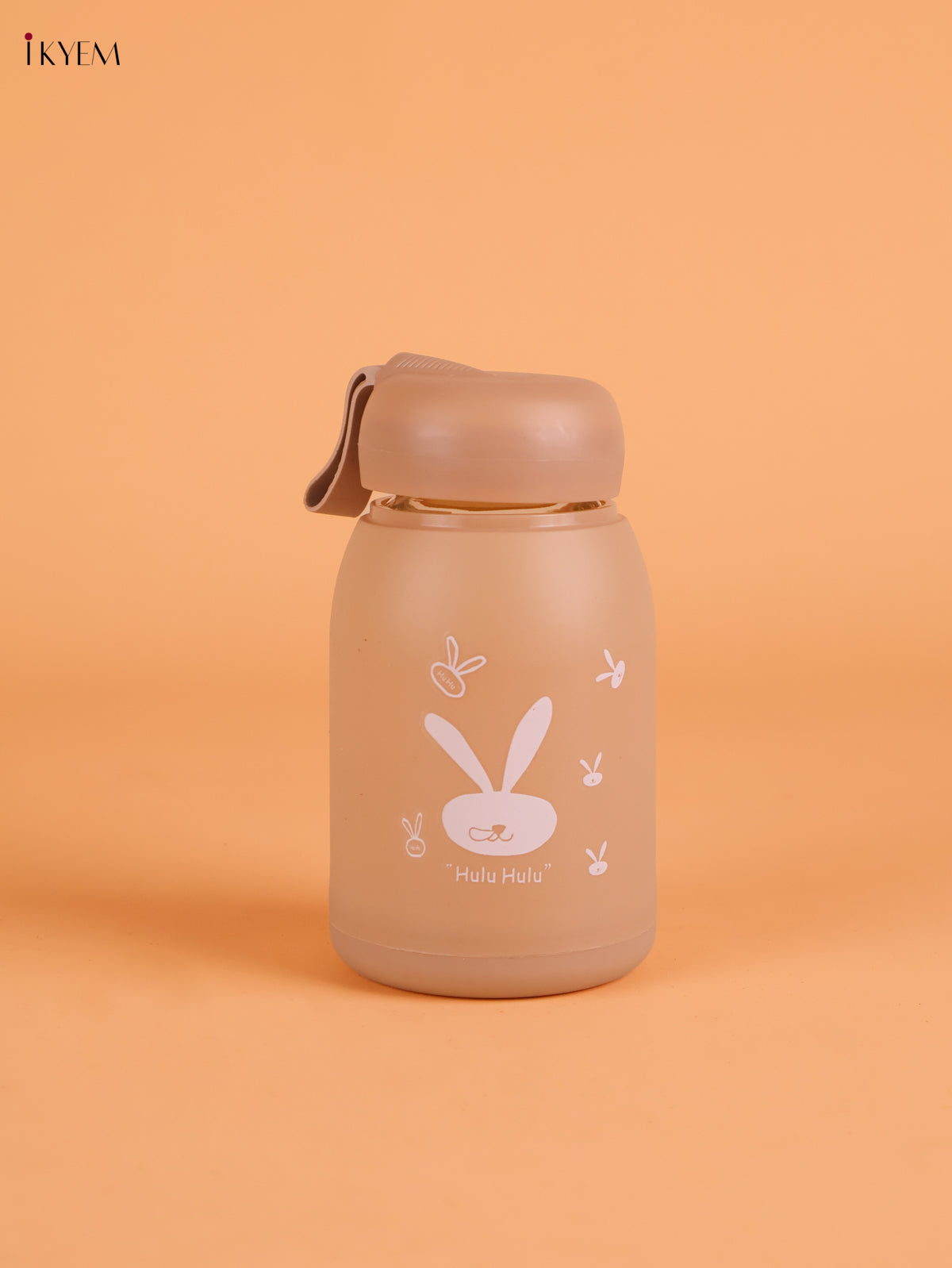 Rabbit Printed Glass Water Bottle- Brown 5.5 inch-KEI22016
