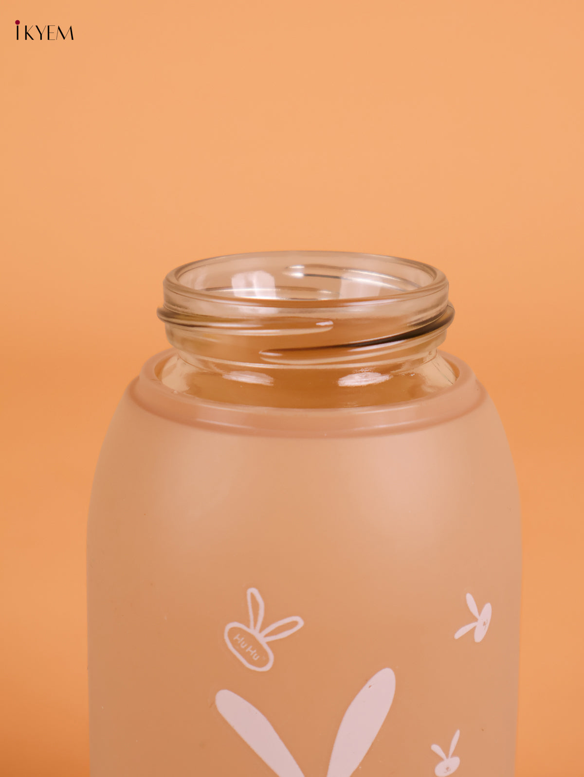 Rabbit Printed Glass Water Bottle- Brown 5.5 inch-KEI22016