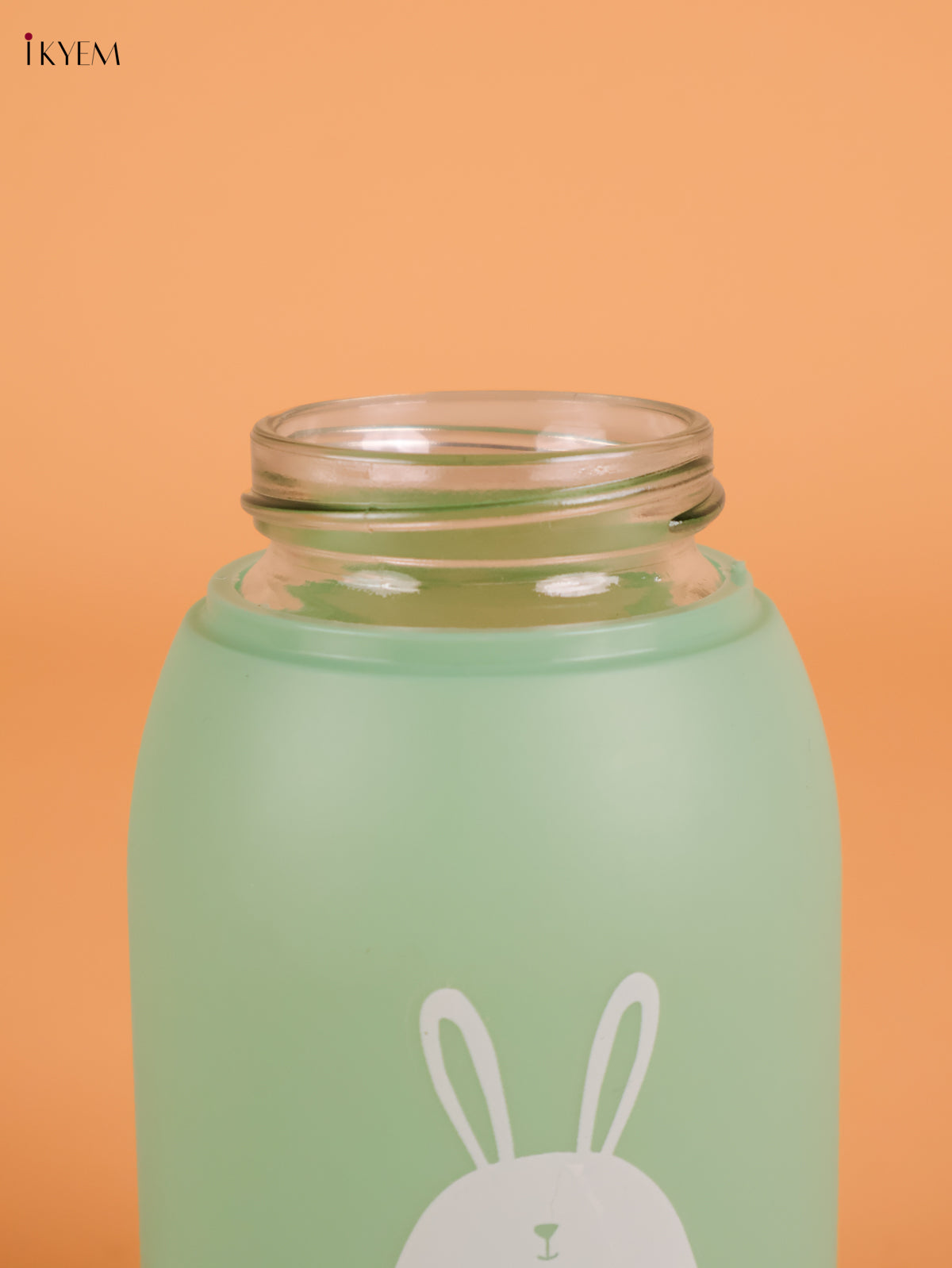 Rabbit Printed Glass Water Bottle- Green 5.5 inch-KEI22019