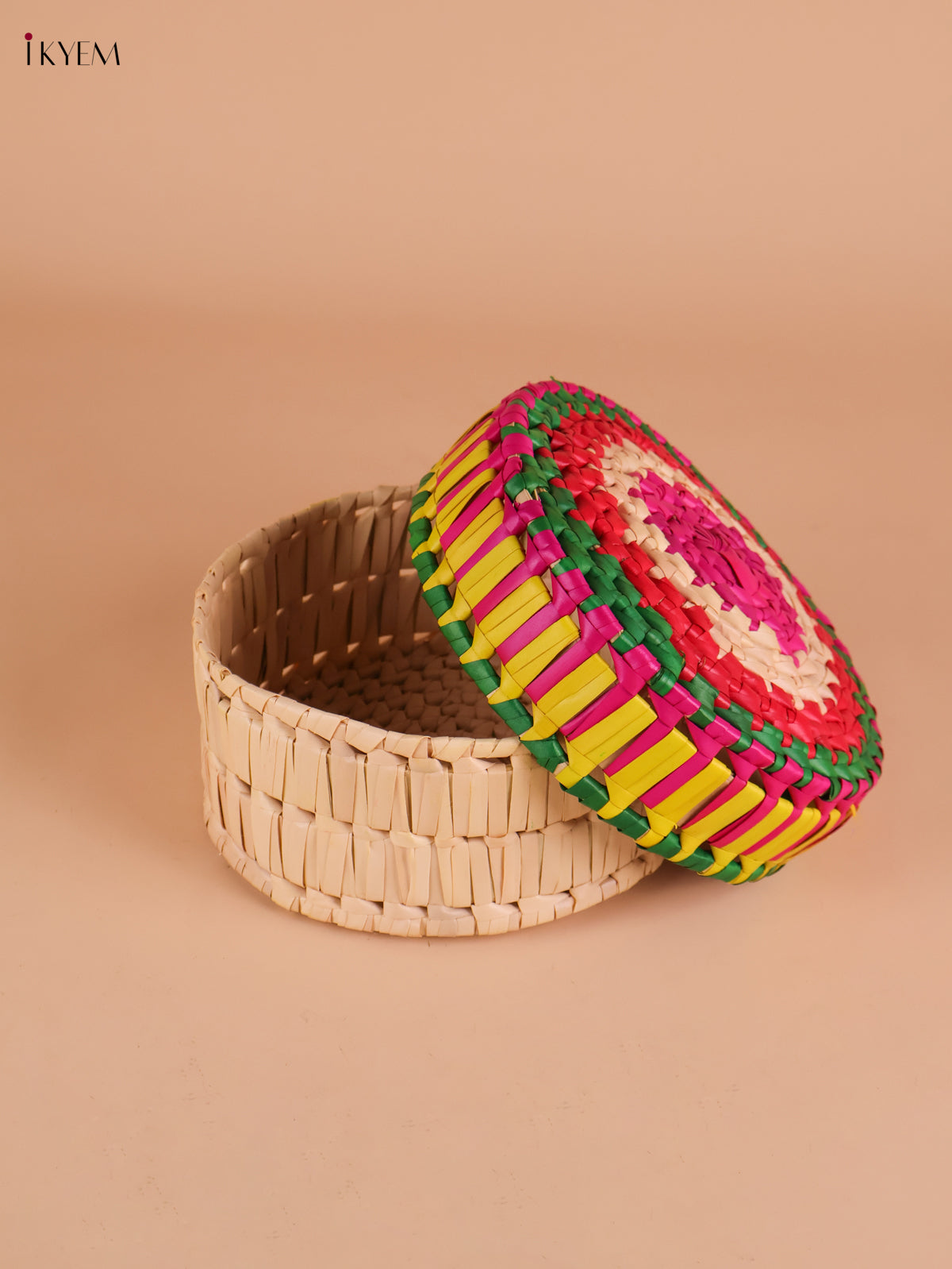 Palm Leaf Round Box -Cream&Multicolur-KEI23002