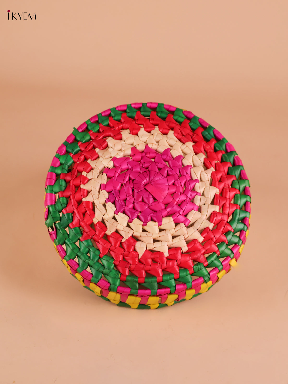 Palm Leaf Round Box -Cream&Multicolur-KEI23002