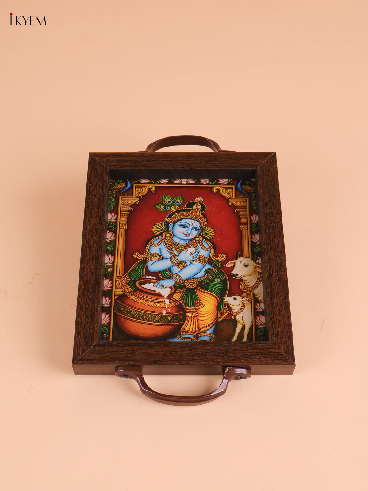 Krishna &Cow Printed Wooden Tray (8x5.5)
