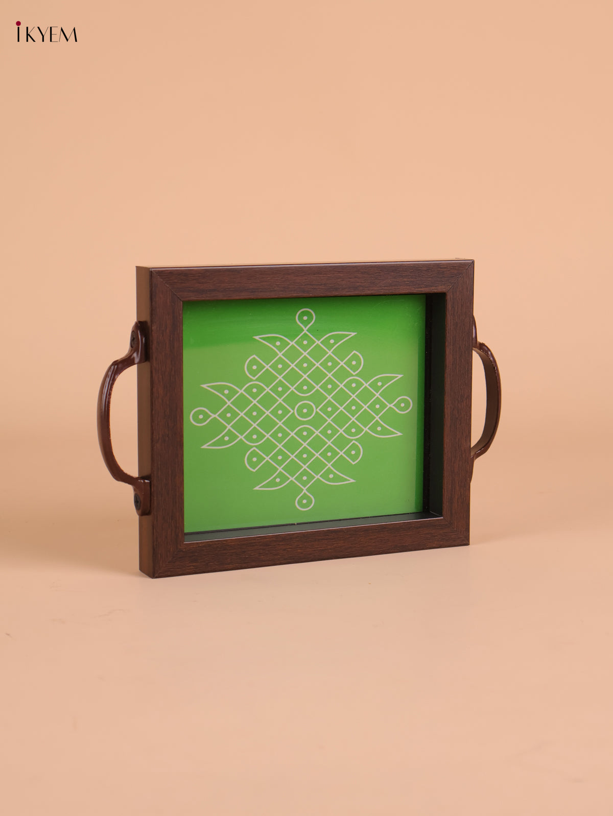 Kolam Printed Wooden Tray-Green (8x5.5)
