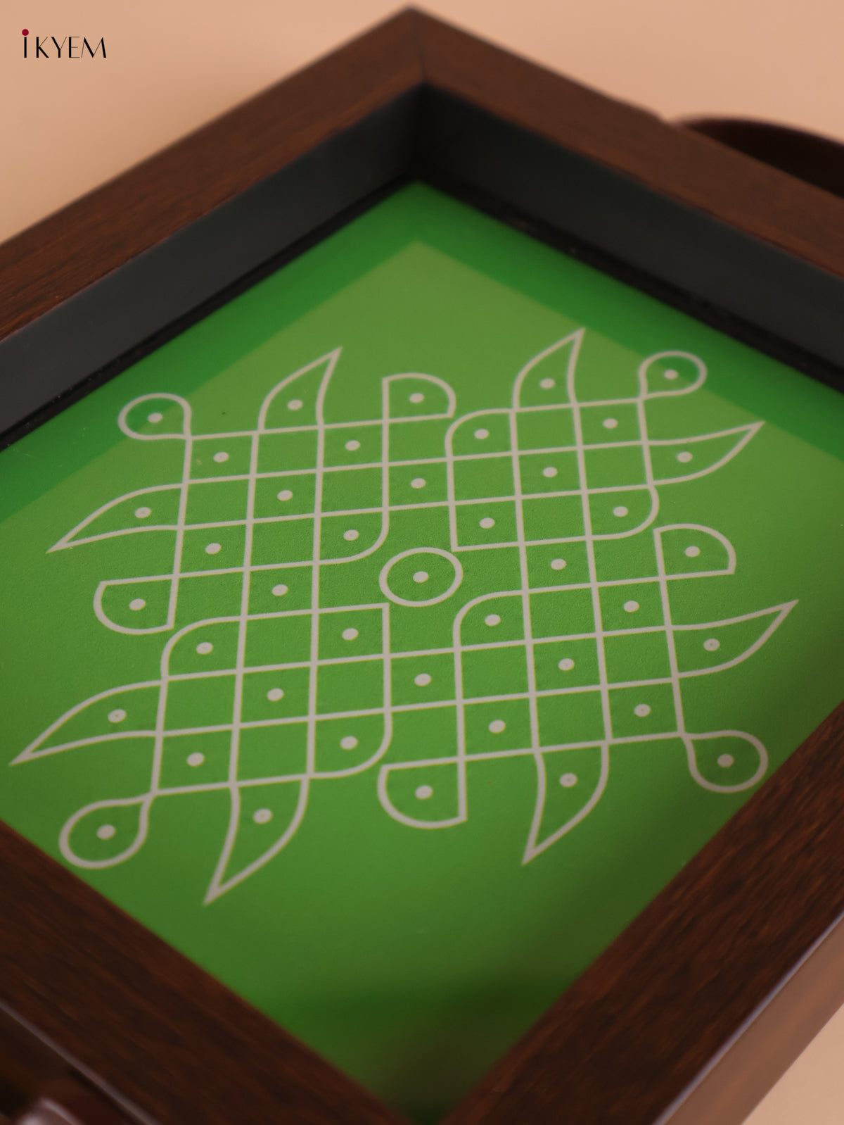 Kolam Printed Wooden Tray-Green (8x5.5)