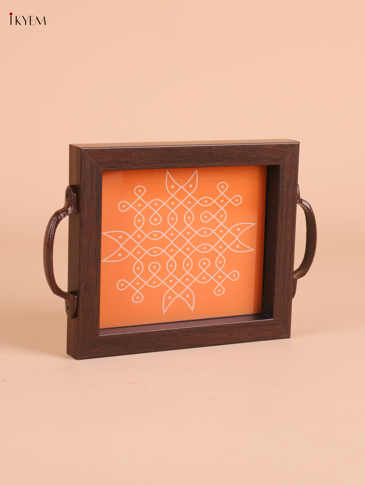 Kolam Printed Wooden Tray-Orange (8x5.5)