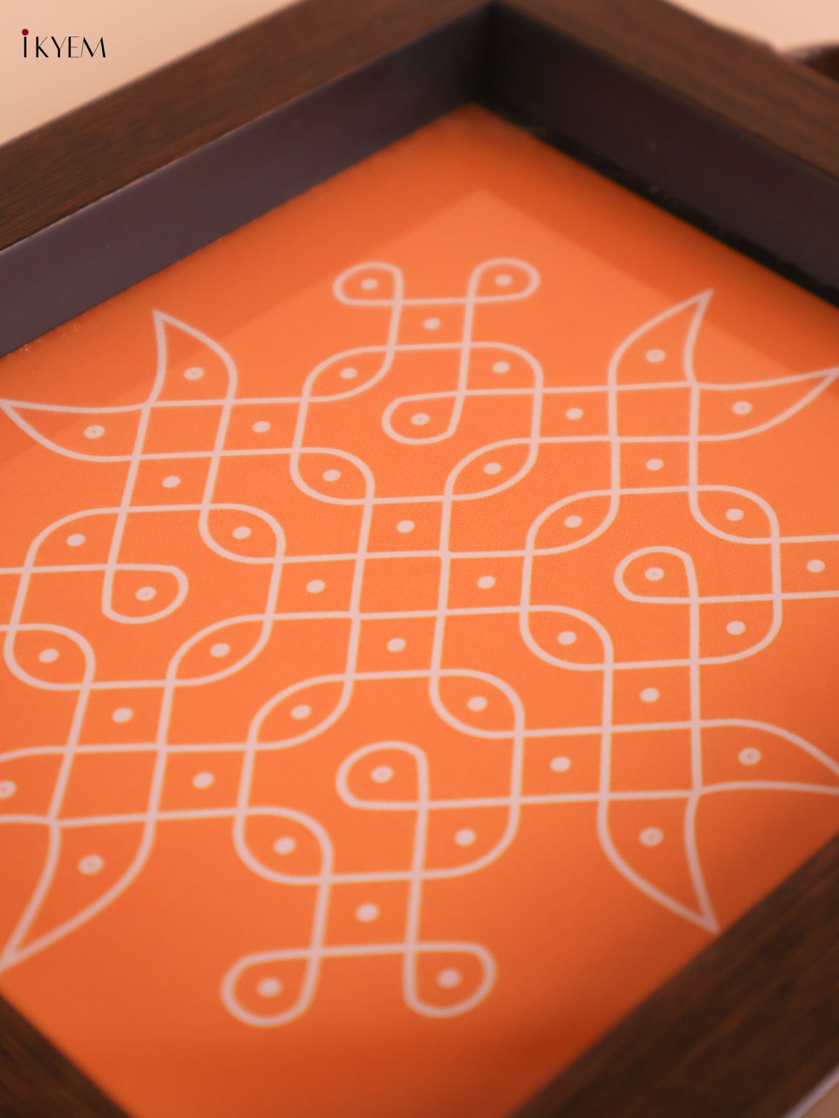 Kolam Printed Wooden Tray-Orange (8x5.5)