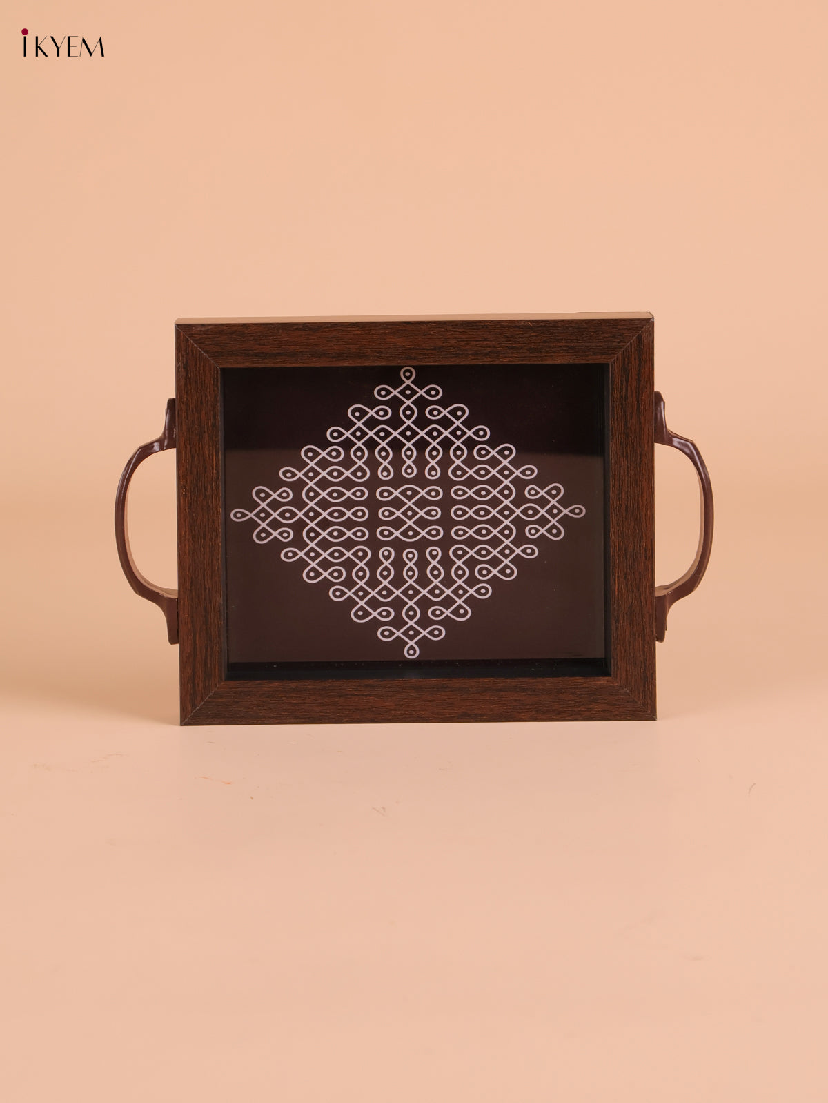 Kolam Printed Wooden Tray-Brown (8x5.5)