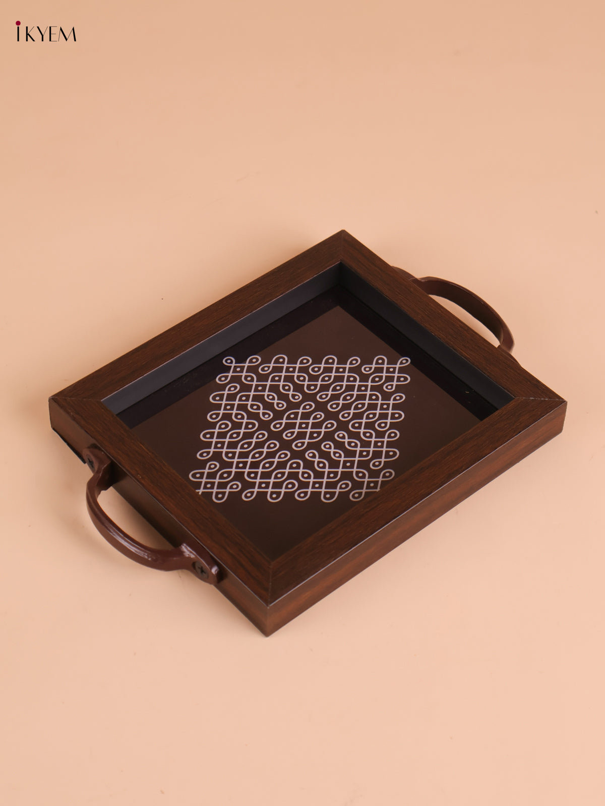 Kolam Printed Wooden Tray-Brown (8x5.5)