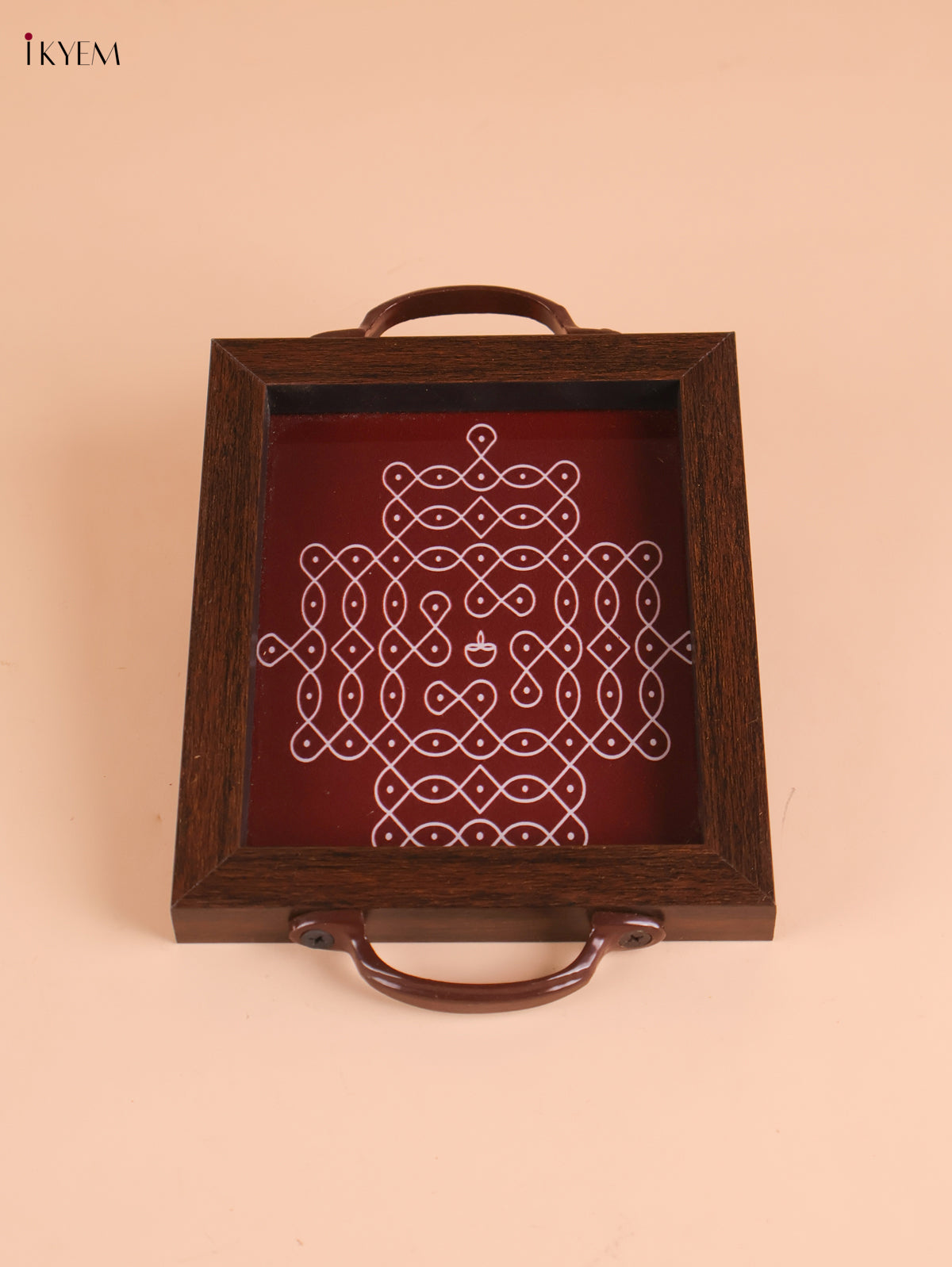 Kolam Printed Wooden Tray-Maroon (8x5.5)