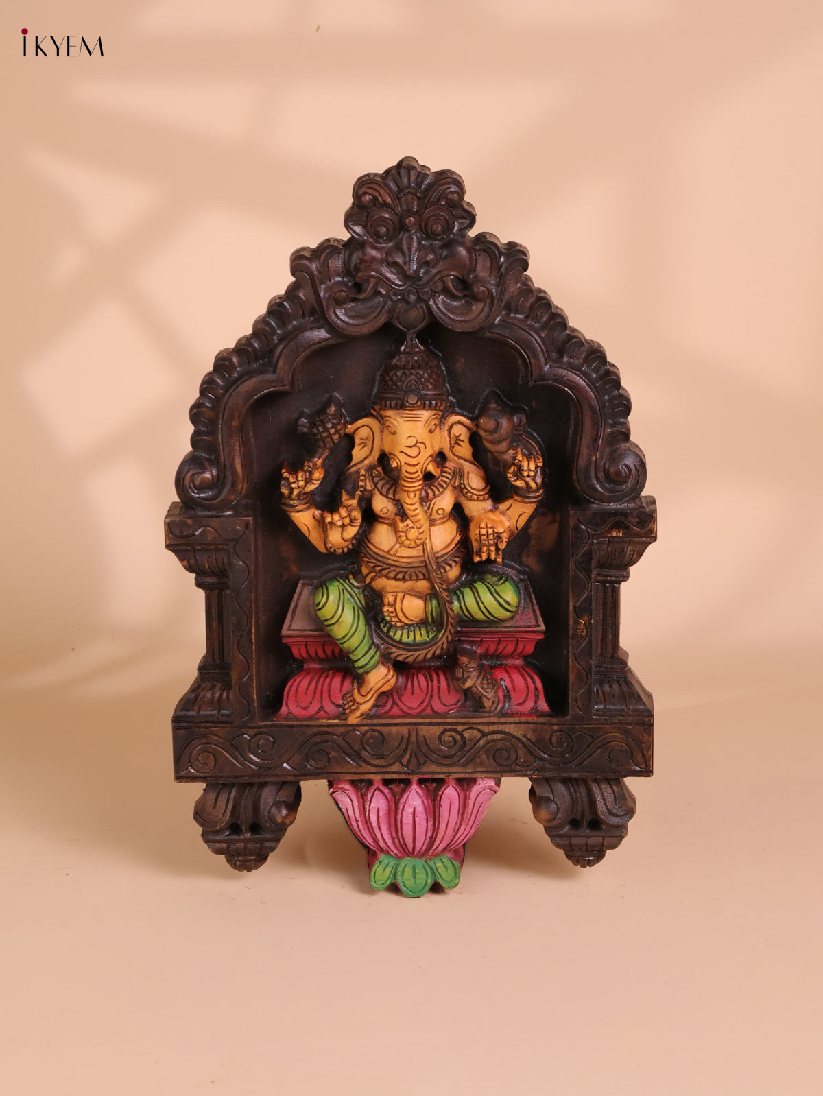 Wooden Hand carved Painted Ganesha wall Panel(18x12)