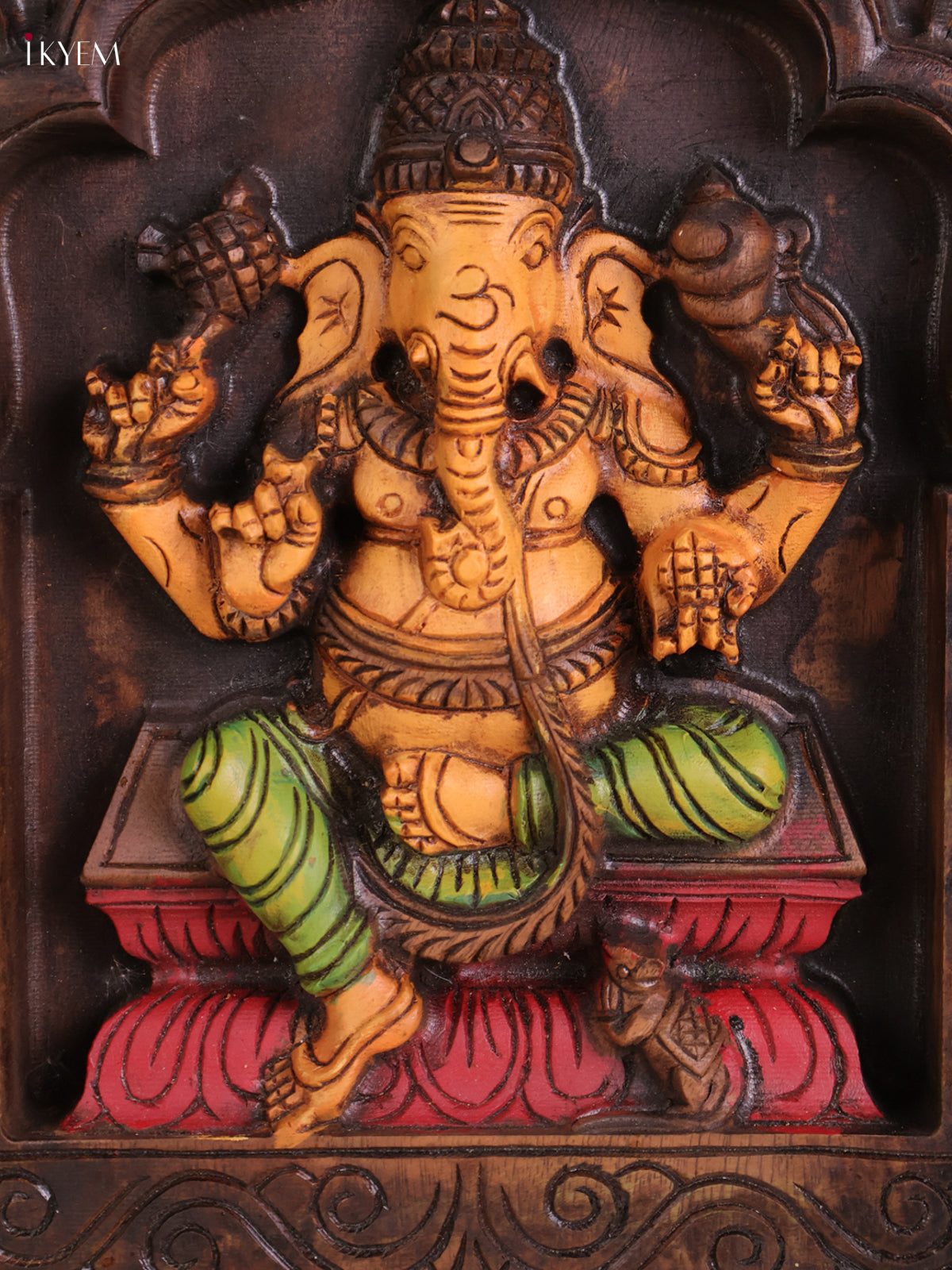 Wooden Hand carved Painted Ganesha wall Panel(18x12)