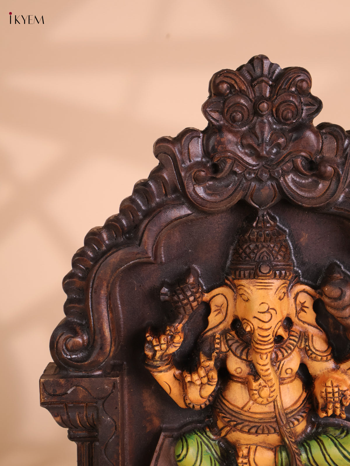 Wooden Hand carved Painted Ganesha wall Panel(18x12)