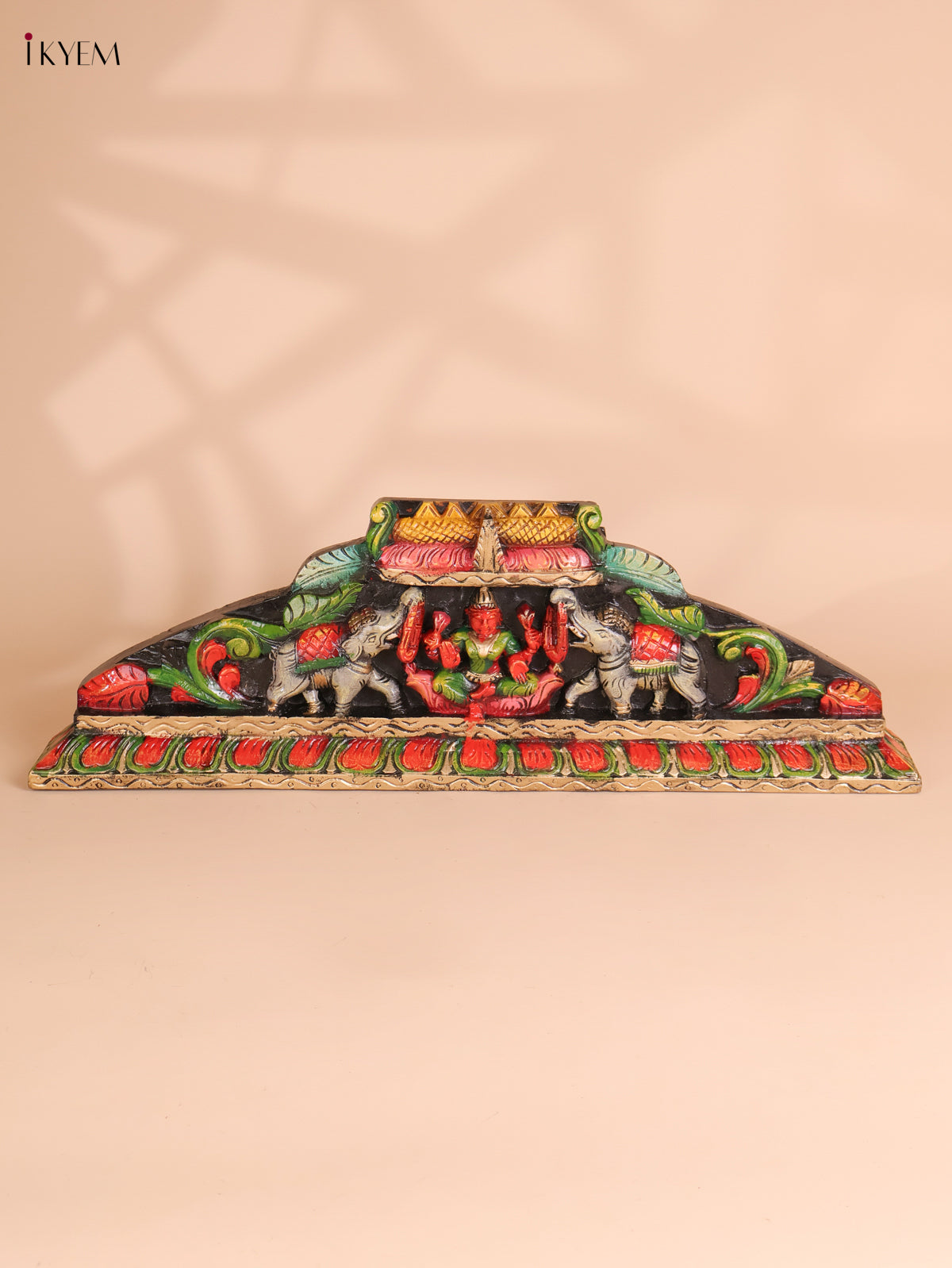 Wooden Hand Carved Painted Gajalakshmi Panel (9x27)