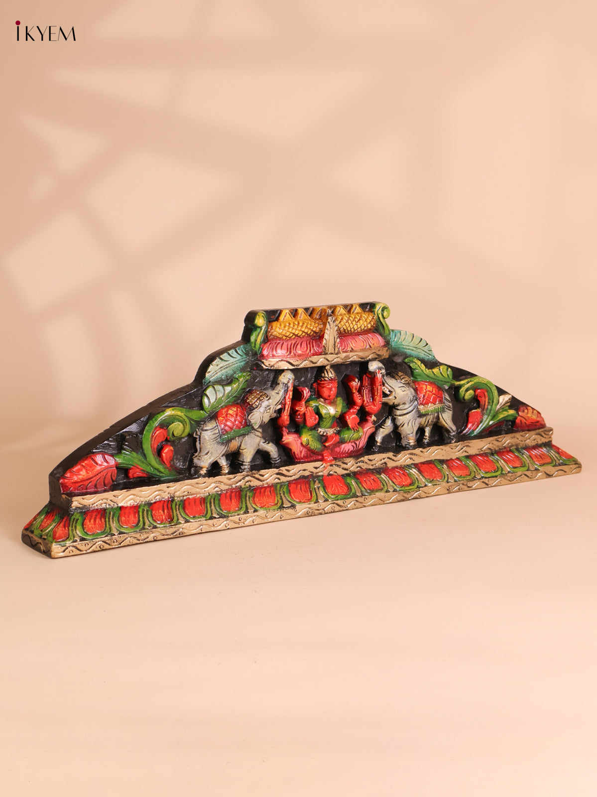 Wooden Hand Carved Painted Gajalakshmi Panel (9x27)