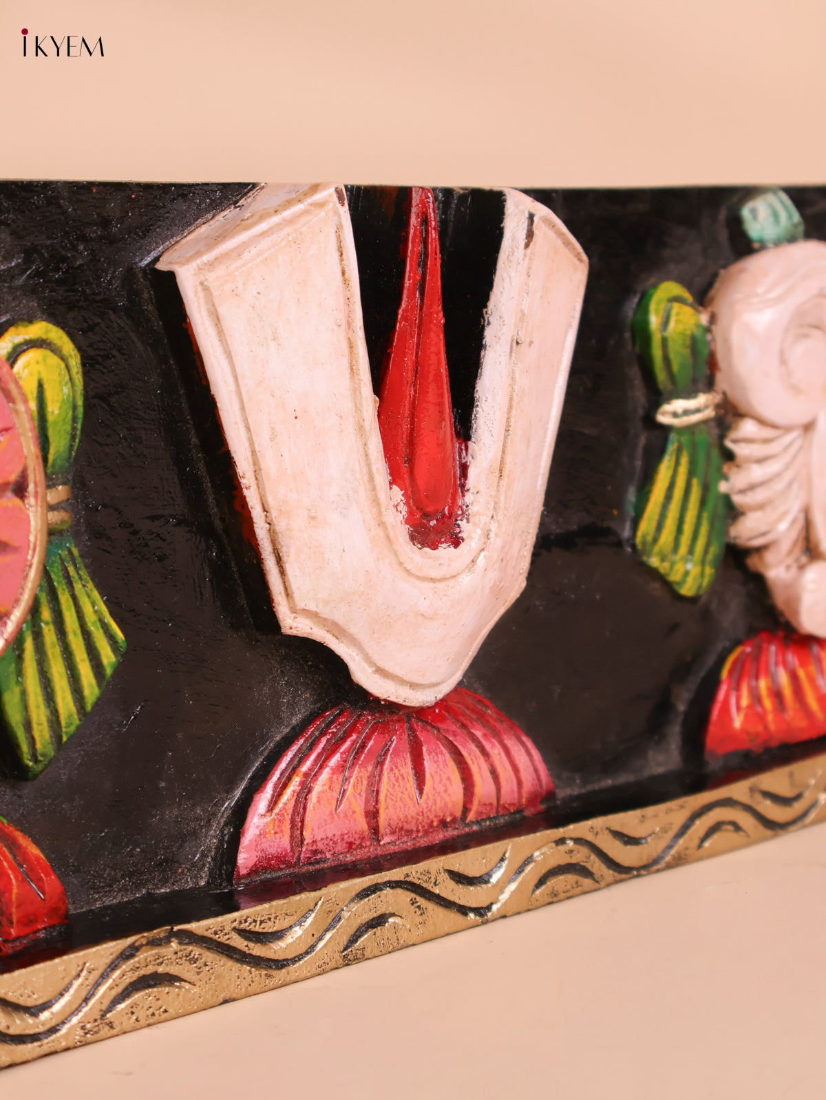 Wooden Hand Carved Painted Shank Chakra Namam Panel (6x18)