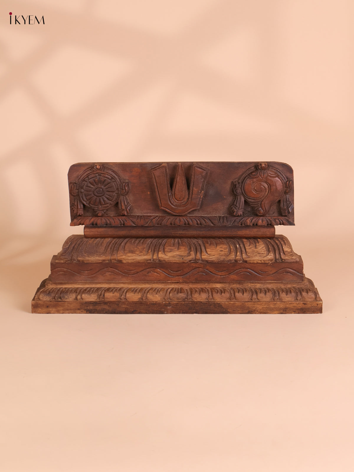 Wooden Hand Carved Painted Shank Chakra Namam Panel (9x17)