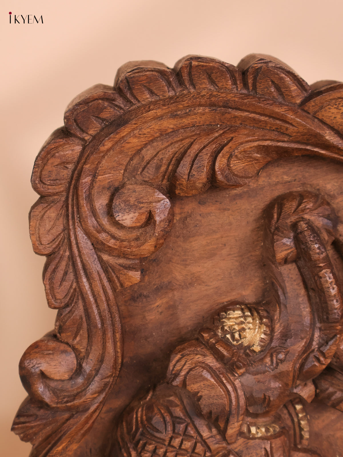 Wooden Hand Carved Gajalakashmi Panel(12x18)
