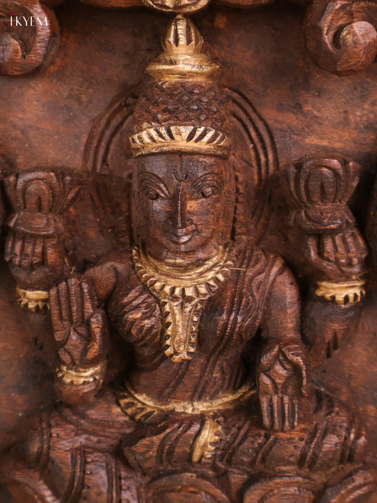 Wooden Hand Carved Gajalakashmi Panel(12x18)