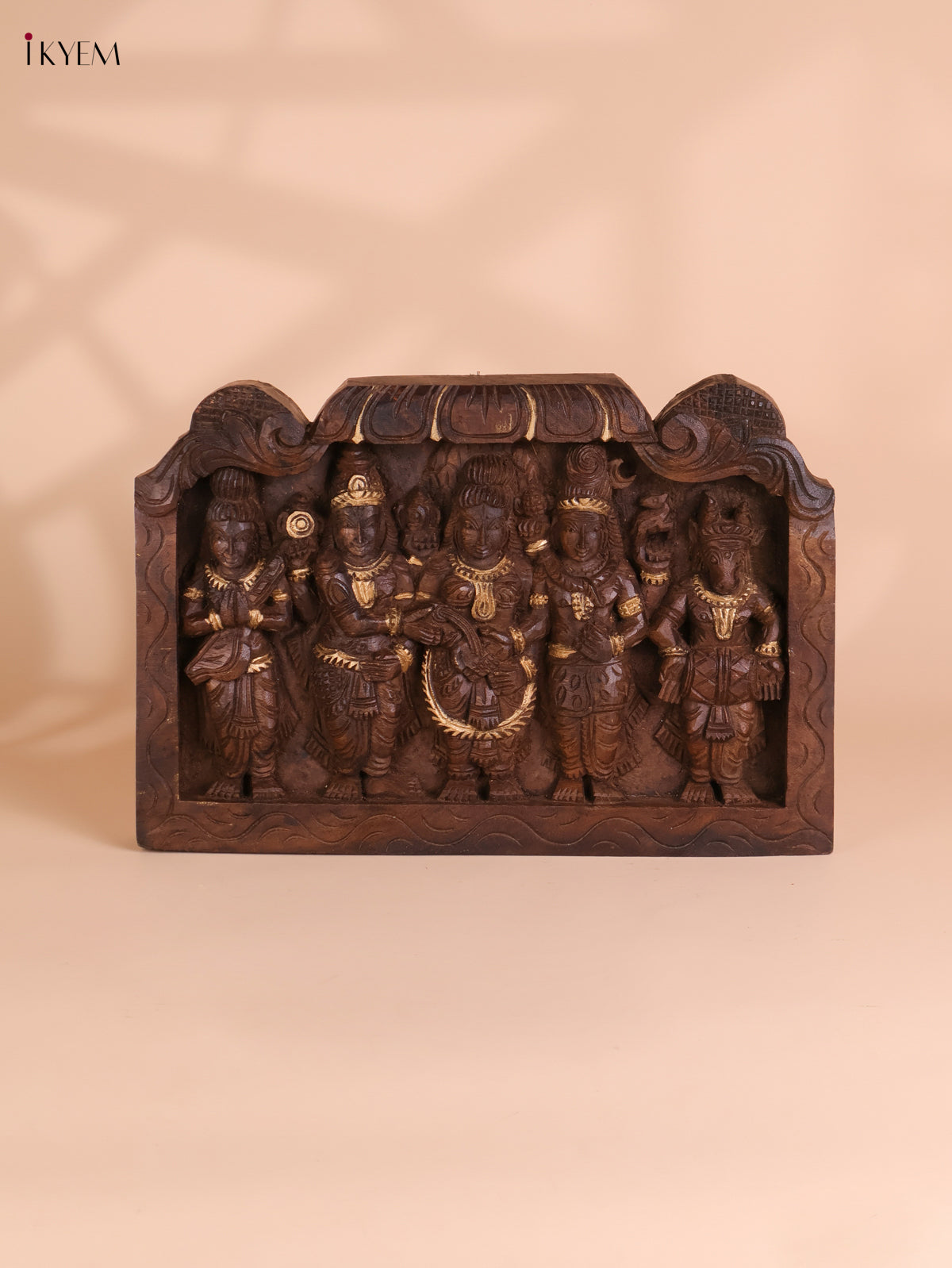 Wooden Hand Carved Shivan Parvathi Kalyanam Panel (12x18)