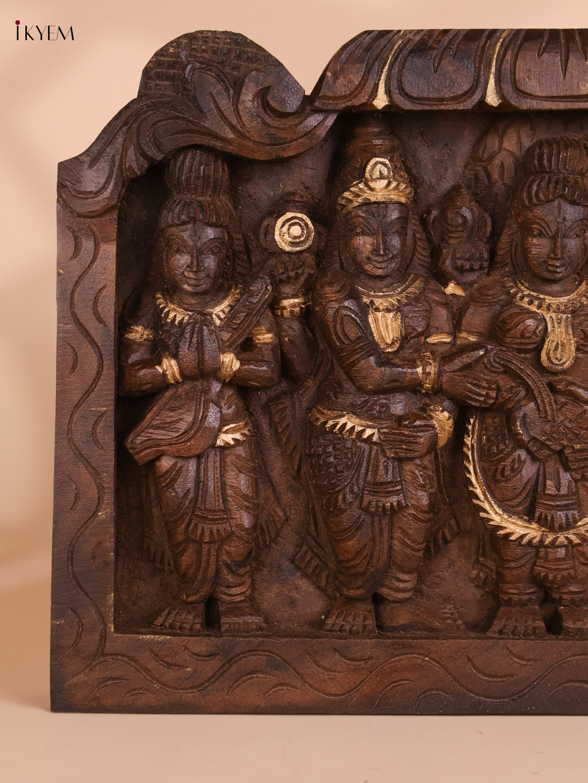 Wooden Hand Carved Shivan Parvathi Kalyanam Panel (12x18)