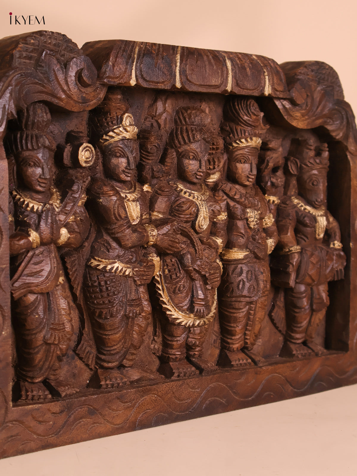 Wooden Hand Carved Shivan Parvathi Kalyanam Panel (12x18)