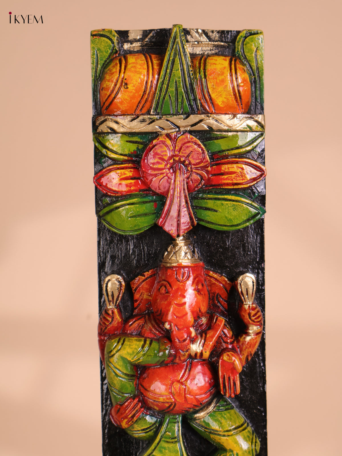 Wooden Hand Carved Painted Ganesha Vertical (29x4)