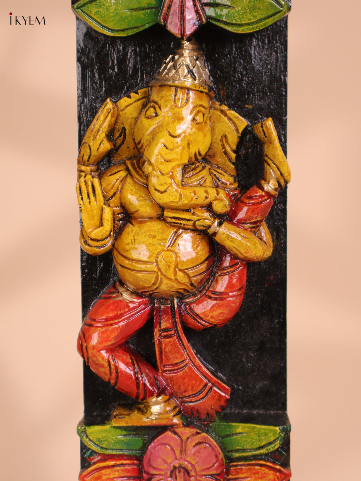 Wooden Hand Carved Painted Ganesha Vertical (29x4)