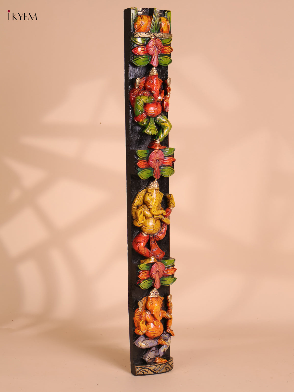 Wooden Hand Carved Painted Ganesha Vertical (29x4)