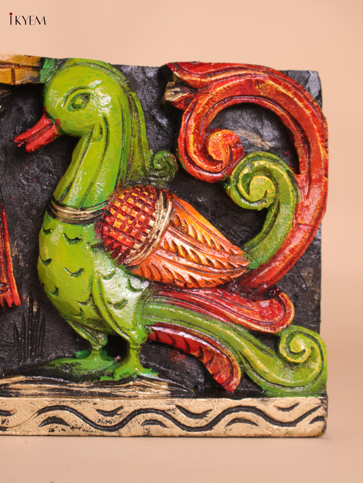 Wooden Hand Carved Painted Gaja Ganesha Panel (8x36)