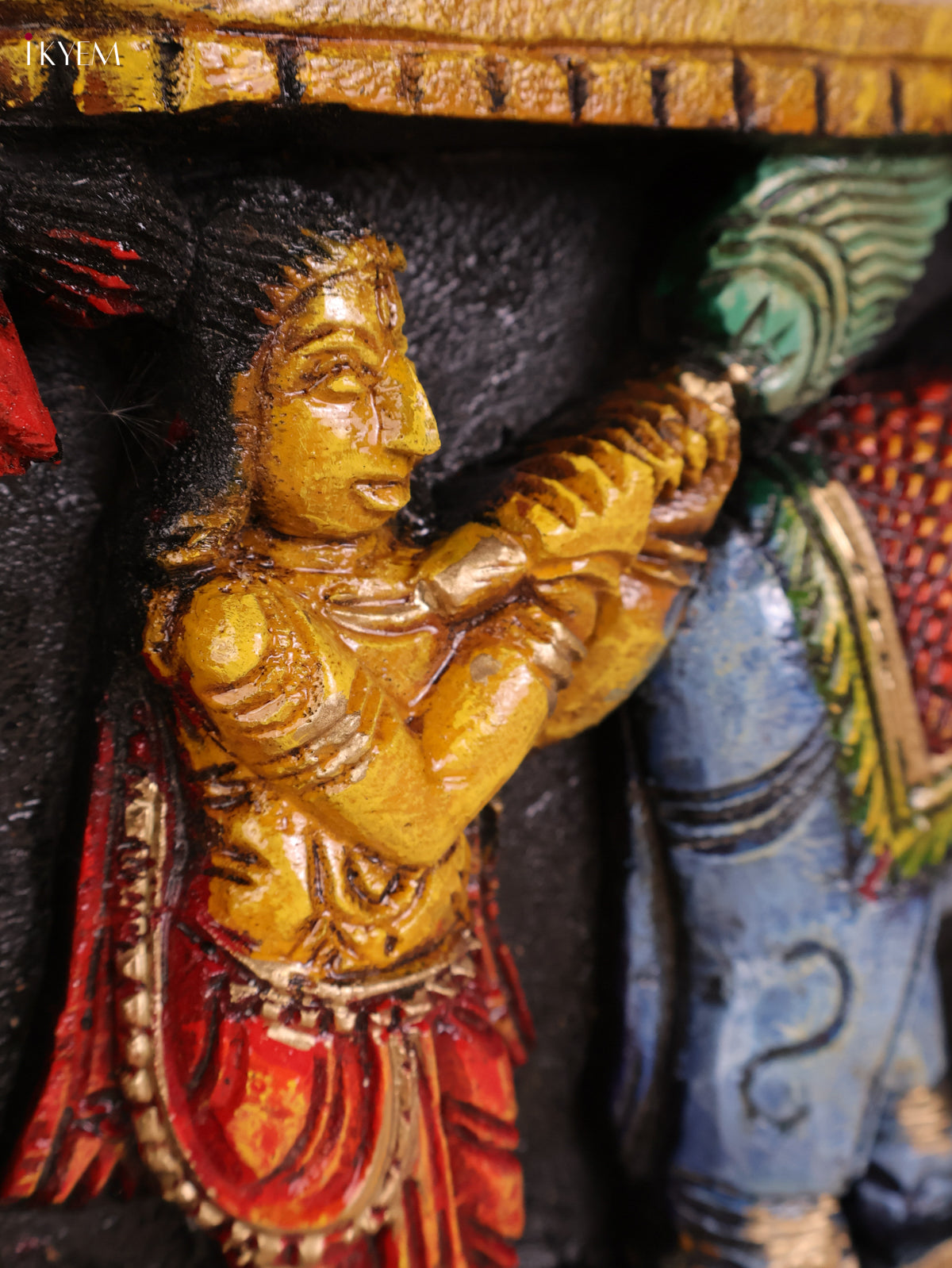 Wooden Hand Carved Painted Gaja Ganesha Panel (8x36)