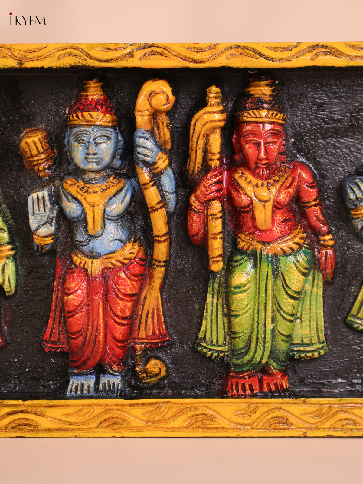 Wooden Hand Carved Painted Dasavatharam Panel (9x36)