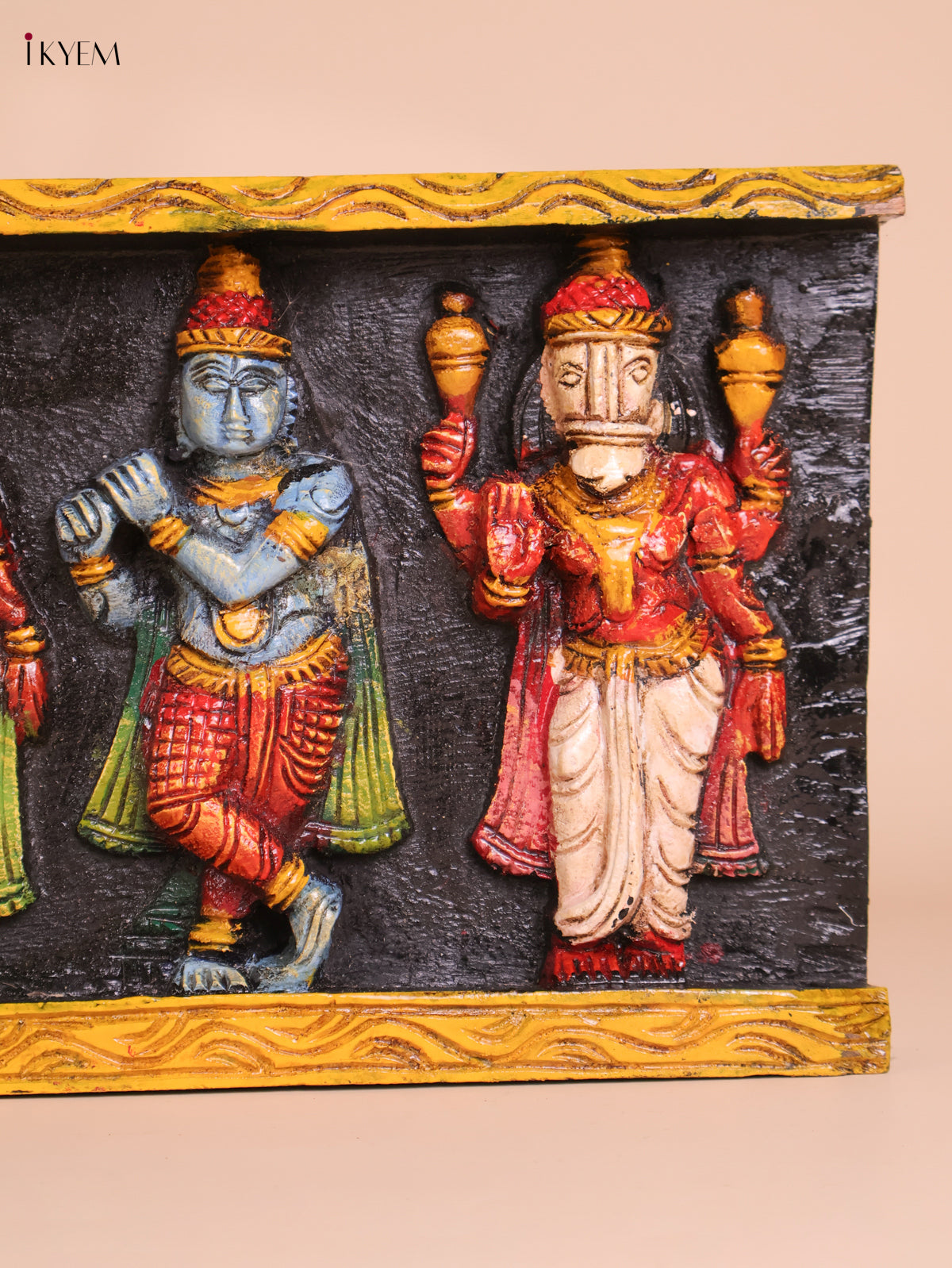 Wooden Hand Carved Painted Dasavatharam Panel (9x36)
