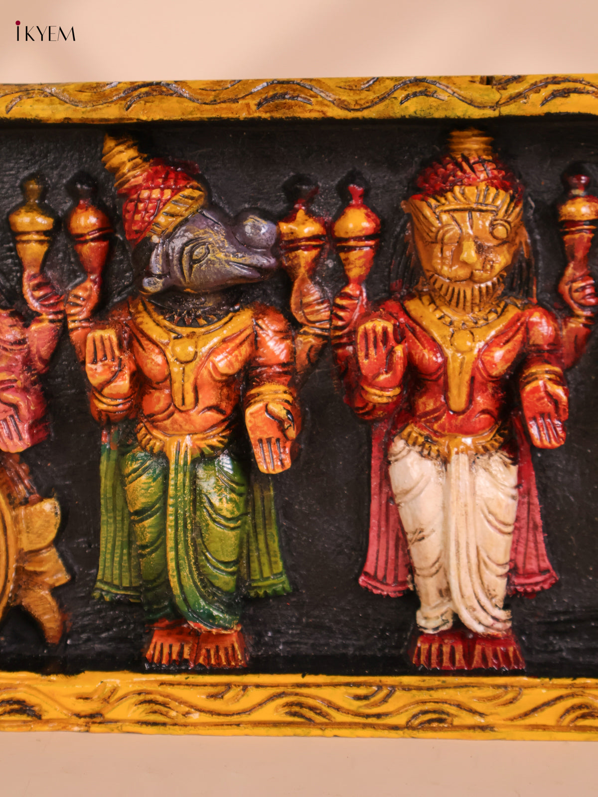 Wooden Hand Carved Painted Dasavatharam Panel (9x36)