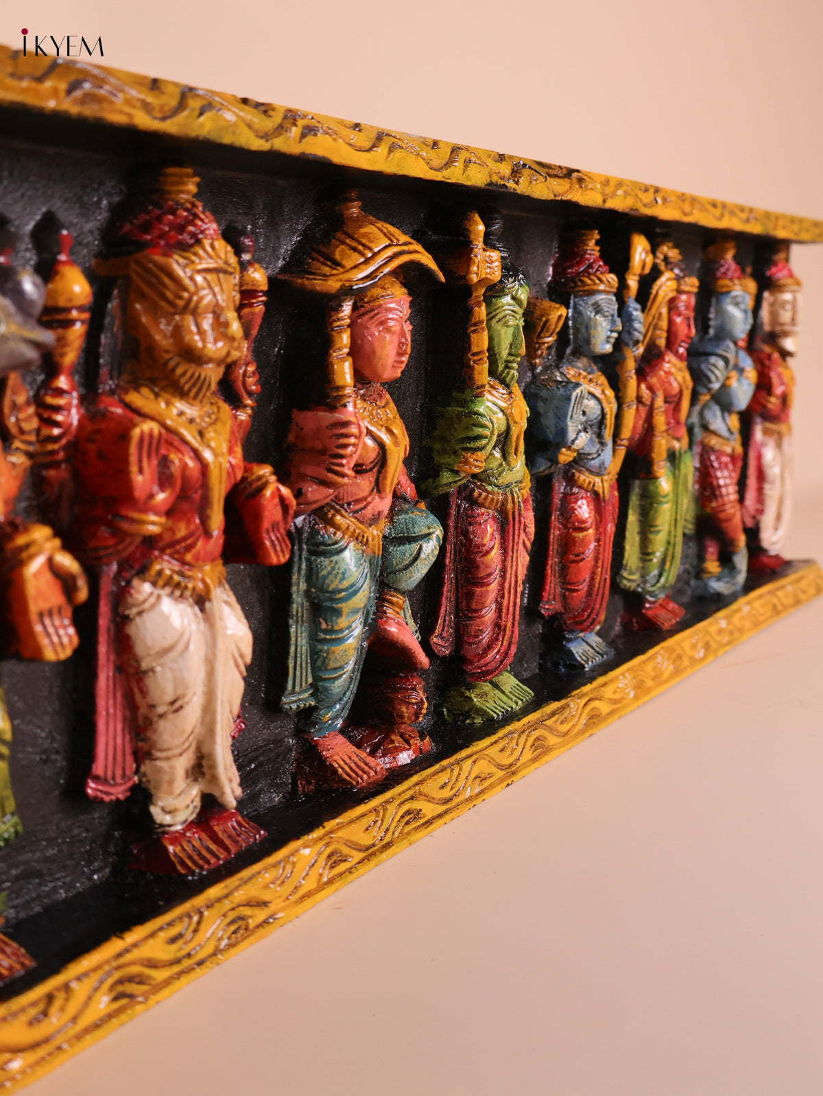 Wooden Hand Carved Painted Dasavatharam Panel (9x36)