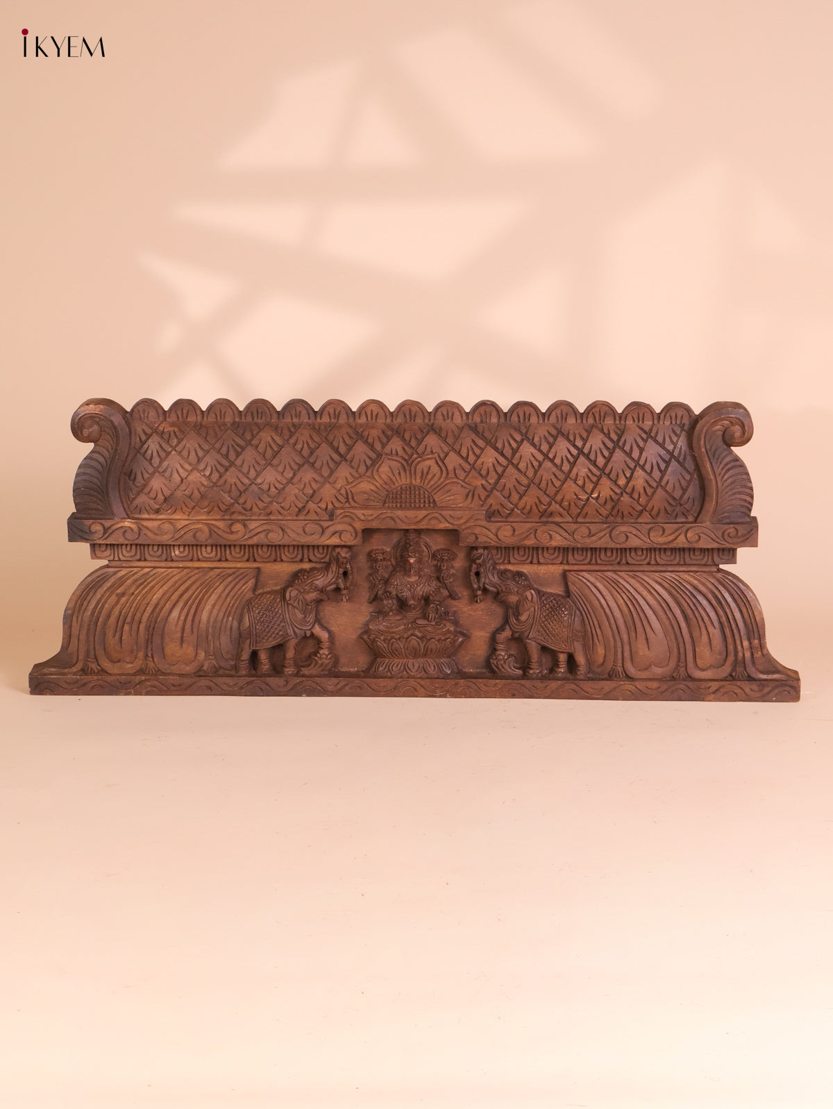 Wooden Hand Carved Gajalakashmi Panel- (11x30)