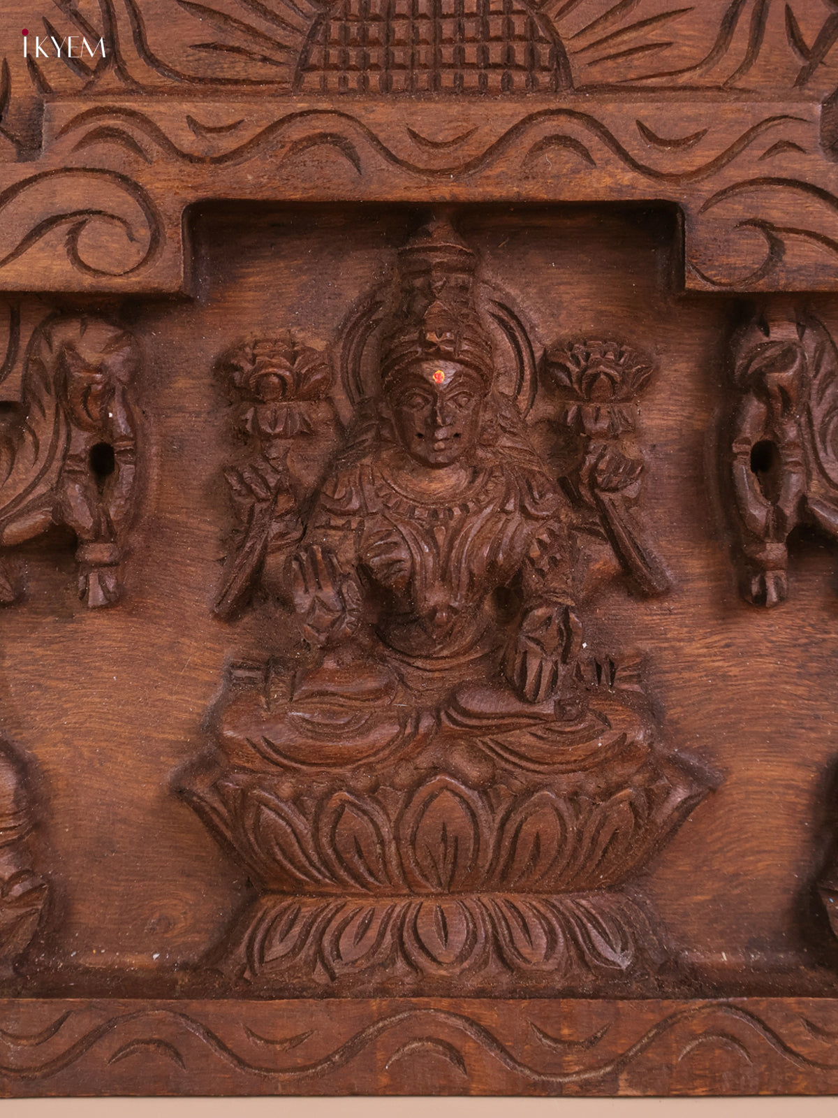 Wooden Hand Carved Gajalakashmi Panel- (11x30)